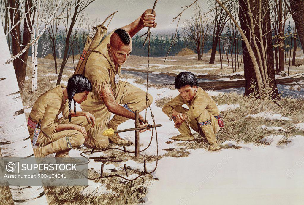 Stock Photo: 900-104041 Training in Trapping(American Indians) American History 