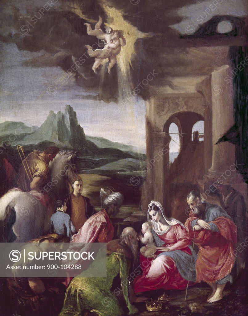 Stock Photo: 900-104288 The Nativity by Jacopo Bassano, (1510-1592)
