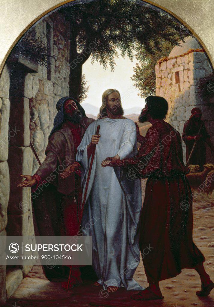 Stock Photo: 900-104546 Jesus and Disciples at Emmaus by Christen Dalsgaard, (1824-1907)