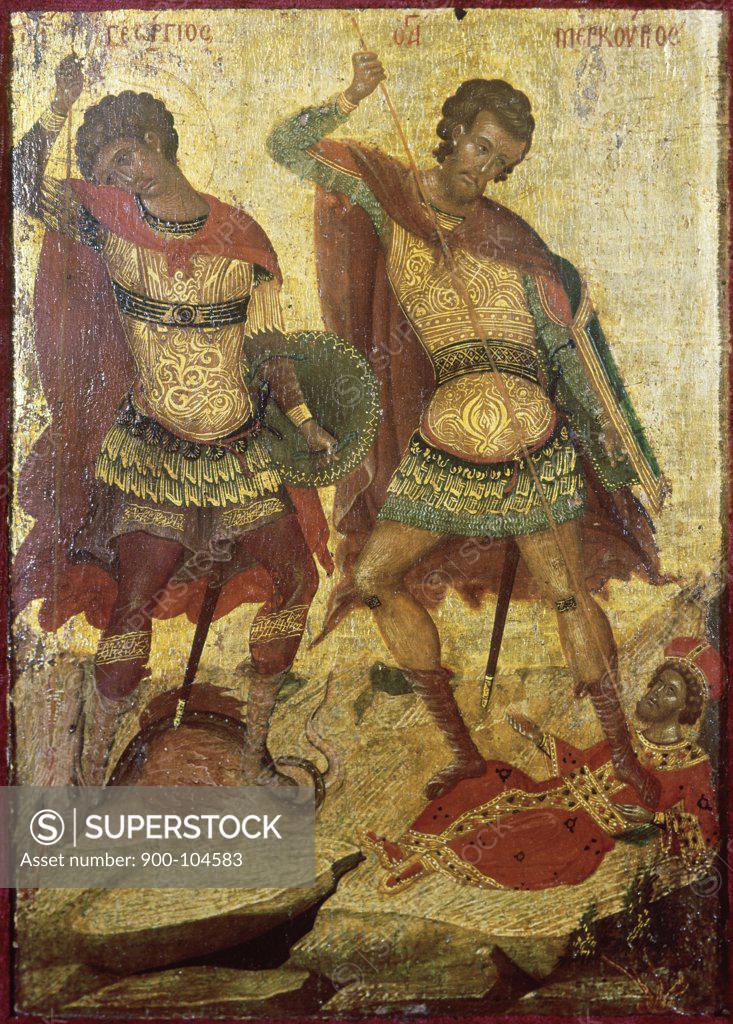 Stock Photo: 900-104583 Saint George & Saint Demetrius  16th Century Michael Damaskenos (b.1550- Greek) Wood