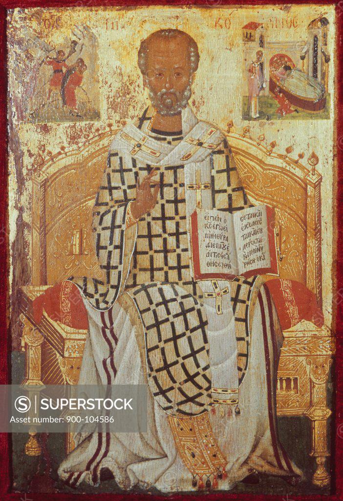 Stock Photo: 900-104586 Saint Nicolas  16th C. Michael Damaskenos (b.1550 Greek) Icon