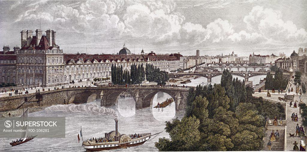 Stock Photo: 900-108281 France,  Paris,  Bridges Over Seine,  by Claude Chamouin,  19th century