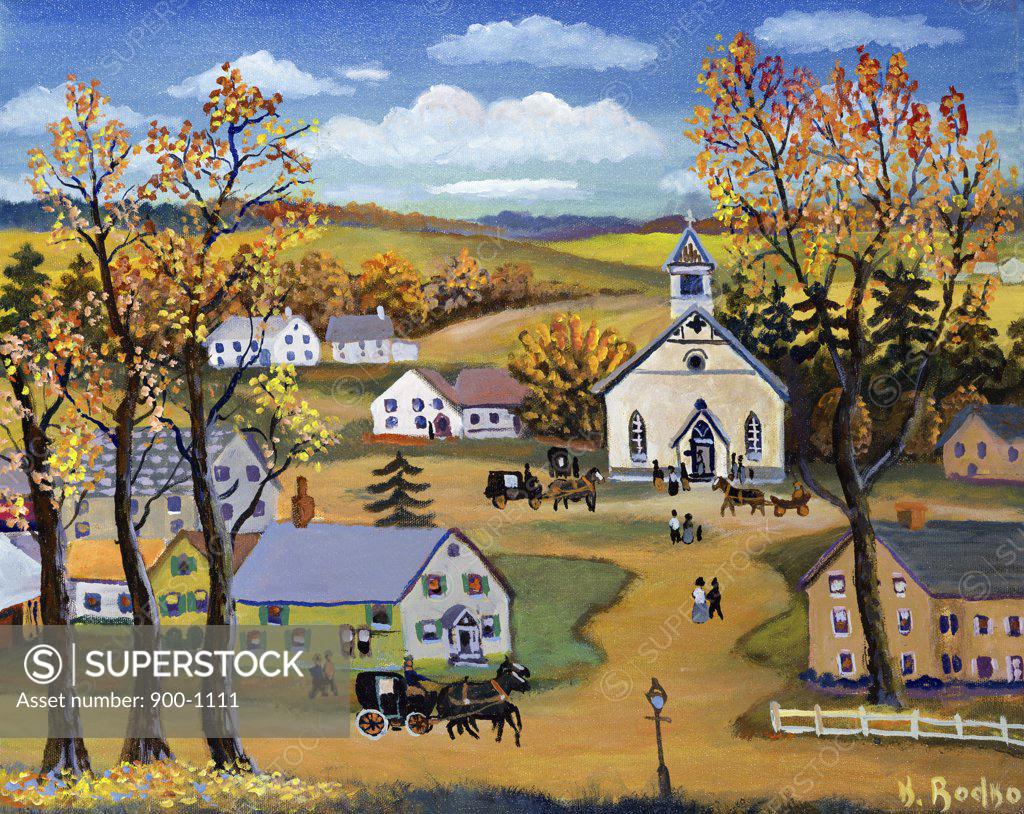 Stock Photo: 900-1111 Church Square in Autumn 1994 Konstantin Rodko (1908-1995 Russian) Oil on canvas