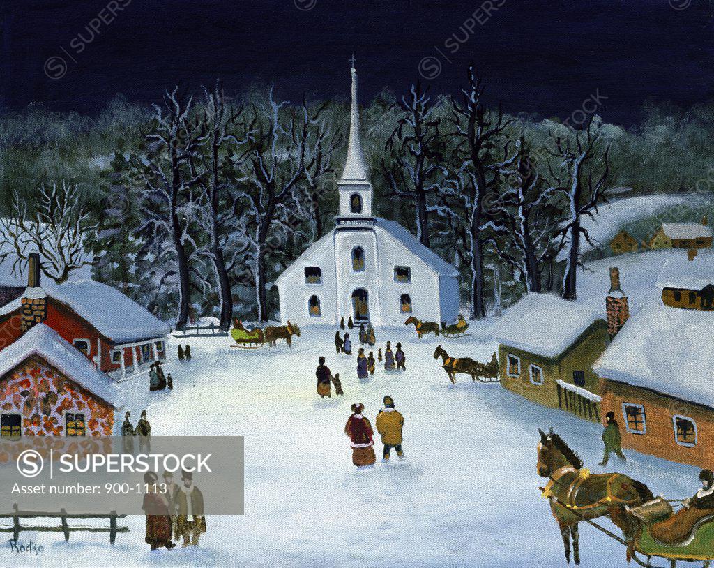 Stock Photo: 900-1113 Winter Nocturne 1994 Konstantin Rodko (1908-1995/Russian) Oil on canvas