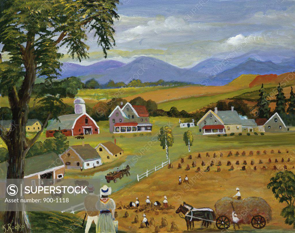 Stock Photo: 900-1118 Harvest Time 1994 Konstantin Rodko (1908-1995 Russian) Oil on canvas