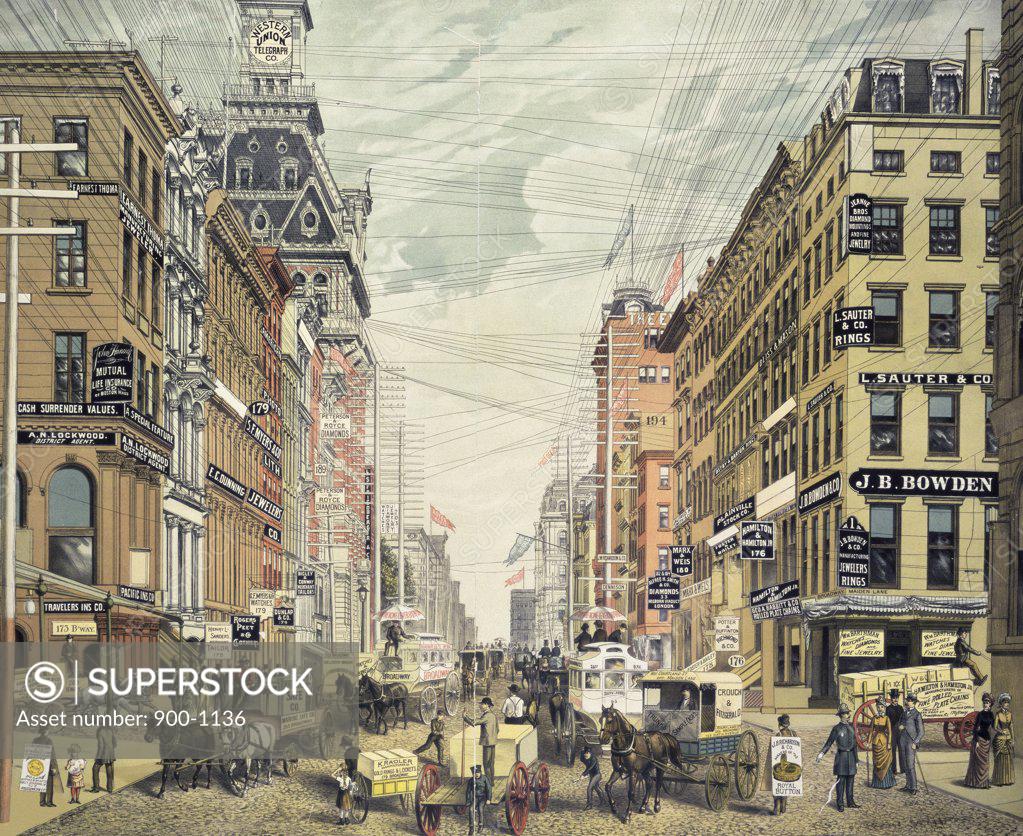 Stock Photo: 900-1136 Broadway from Cortland Street and Maidin Lane  1886  Currier & Ives (Active 1857-1907 American)