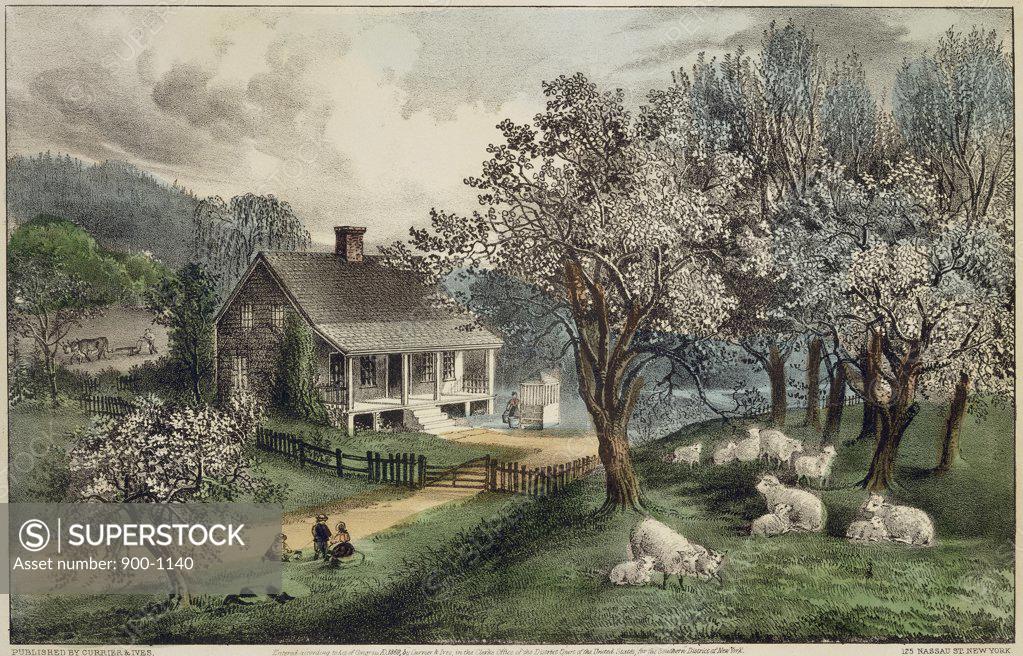 Stock Photo: 900-1140 American Homestead:  Spring  Currier & Ives (Active 1857-1907 American) Lithograph