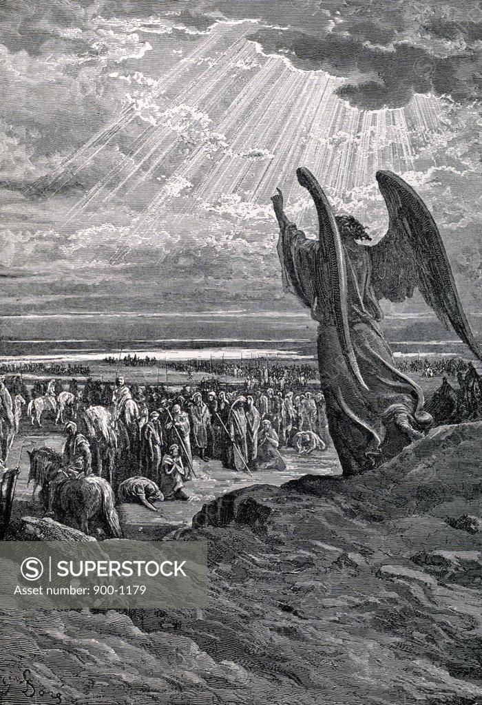 Stock Photo: 900-1179 Angel Rebukes Israel by Gustave Dore, (1832-1883)