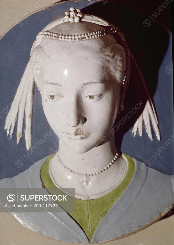 Stock Photo: 900-117927 Bust of Woman by Andrea Della Robbia, glazed terracotta, (1435-1525)