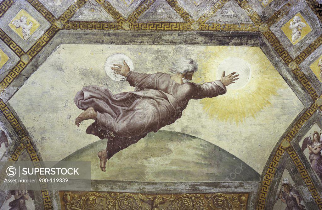 Stock Photo: 900-119339 The Creation of the Sun and Moon Raphael (1483-1520/Italian) St. Peter's Basilica, The Vatican