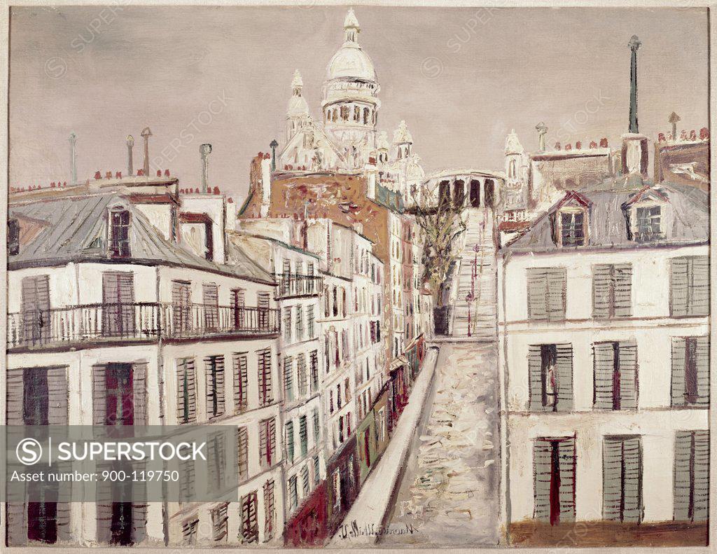Stock Photo: 900-119750 Chappe street at Montmartre by Maurice Utrillo, 1883-1955