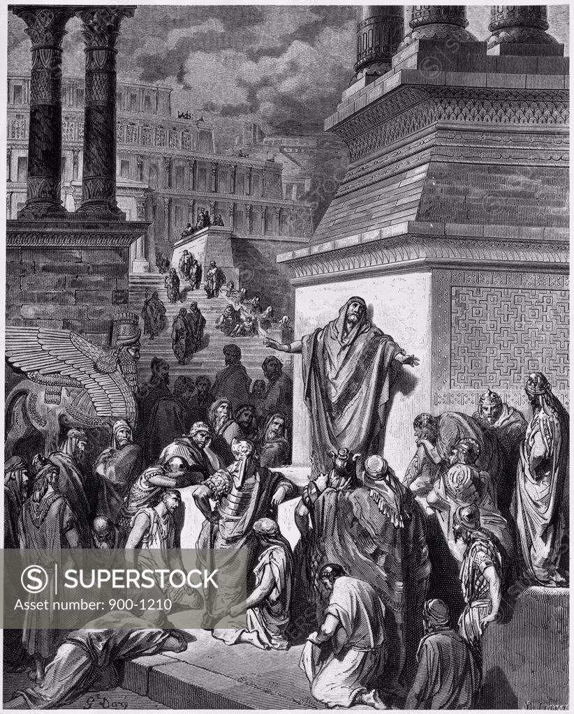 Stock Photo: 900-1210 Jonah Telling of Nineveh's Coming Vanquishment Gustave Dore (1832-1883 French) Engraving