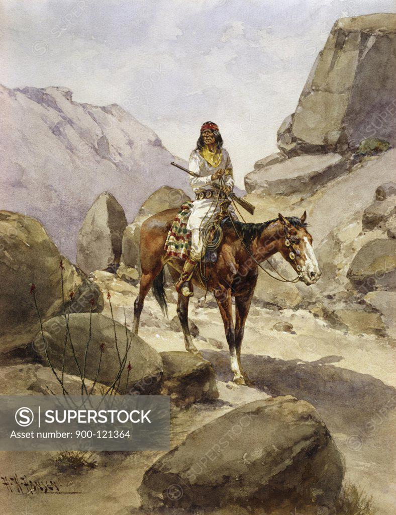 Stock Photo: 900-121364 Indian on Horseback Herman Wendelborg Hansen (1854-1924 American)  