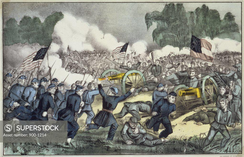 Stock Photo: 900-1214 The Battle of Gettysburg, Pennsylvania, July 3rd, 1863  Currier & Ives (Active 1857-1907 American) Color Lithograph  Library of Congress, Washington, D.C.