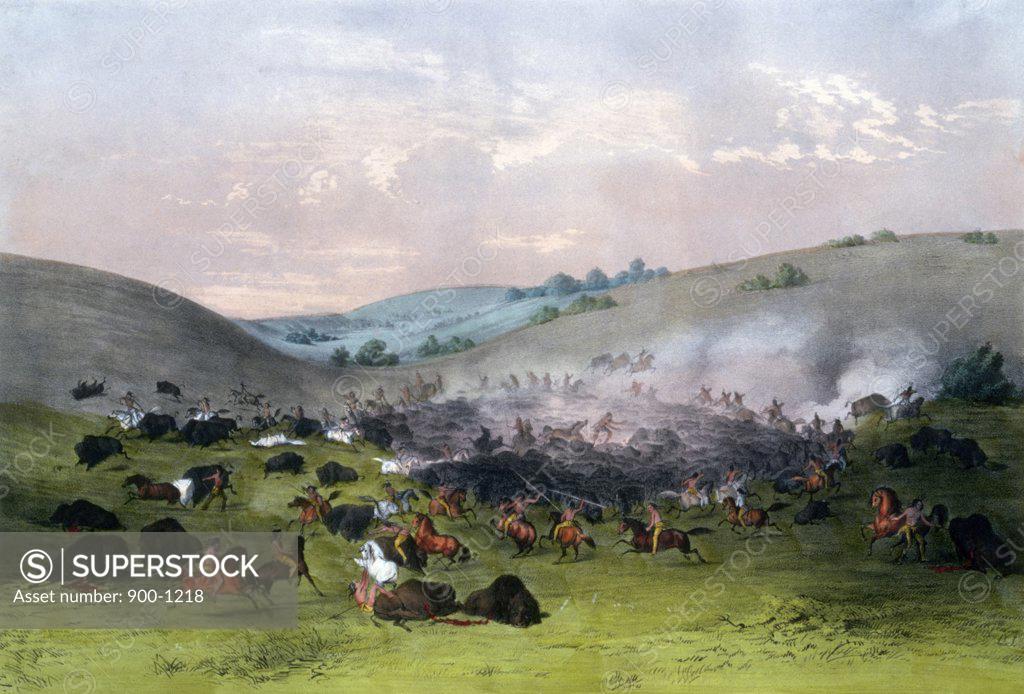Stock Photo: 900-1218 The Buffalo Hunt, Currier and Ives, 1857-1907, U.S.A., Washington, D.C., Library of Congress
