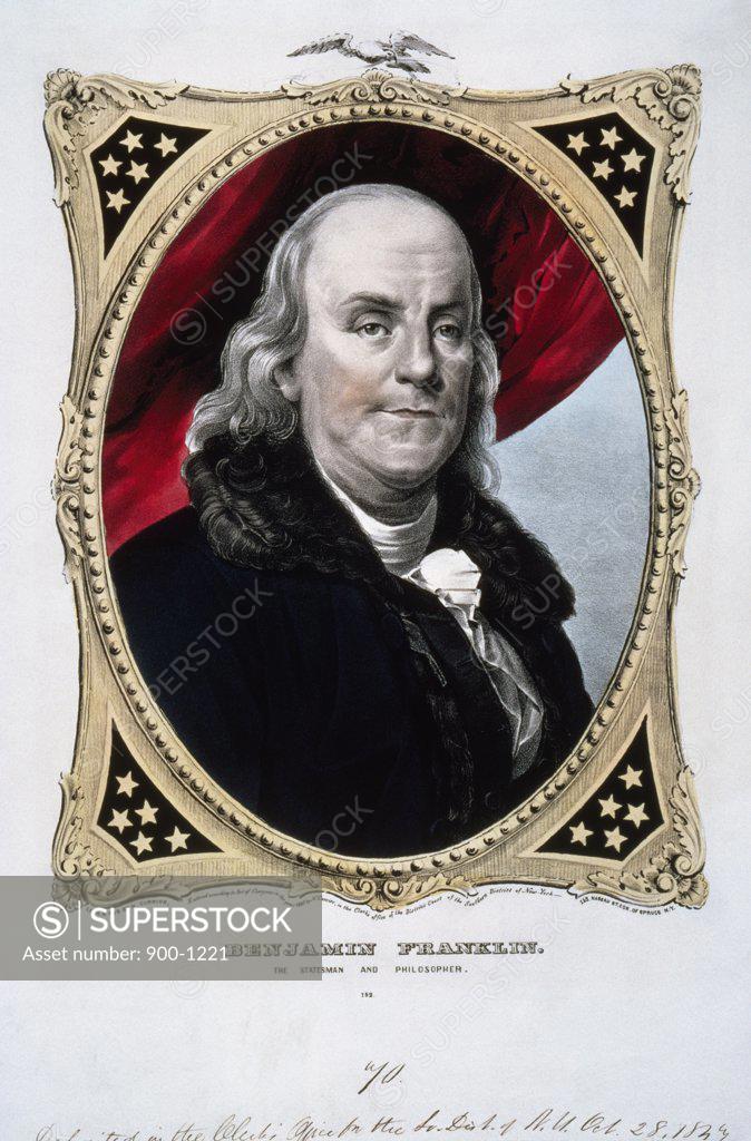 Stock Photo: 900-1221 Benjamin Franklin 1847 Currier & Ives (Active 1857-1907/American) Color Lithograph Library of Congress, Washington, D.C., USA