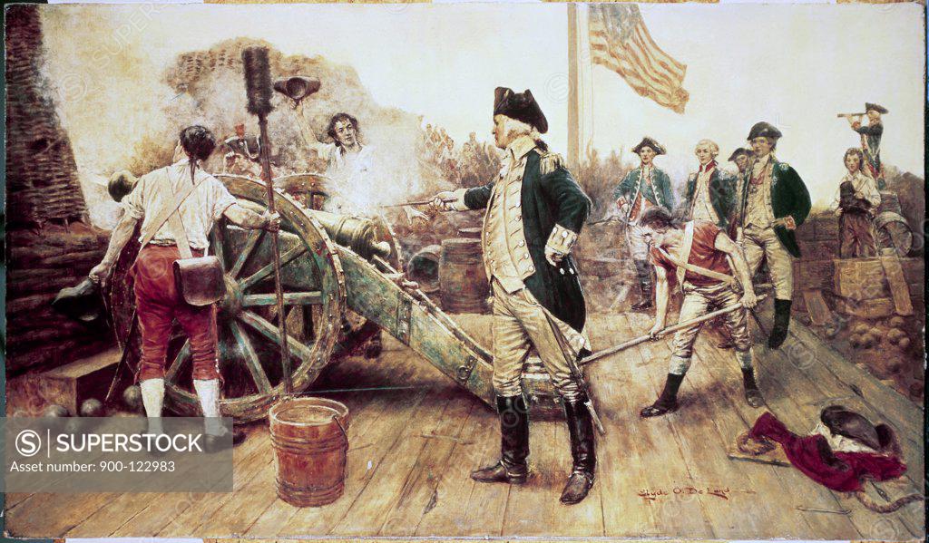 Stock Photo: 900-122983 Washington Firing First Shot at Yorktown by Clyde O. Deland, 1872-1947