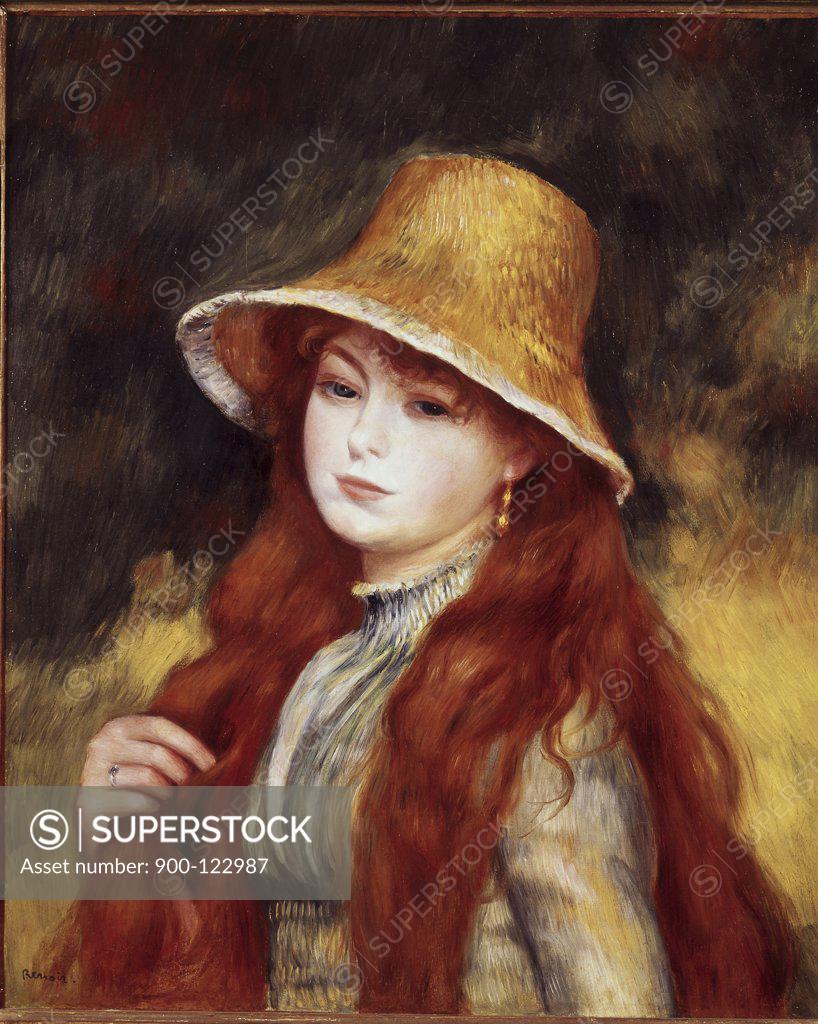 Stock Photo: 900-122987 Young Girl in a  Straw Hat  Pierre Auguste Renoir (1841-1919 French) Oil on canvas