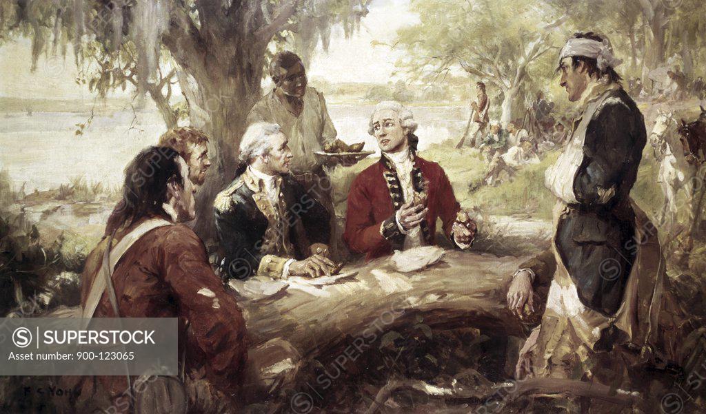 Stock Photo: 900-123065 General Francis Marion's Lunch Party by Frederick Coffay Yohn,  (1875-1933)