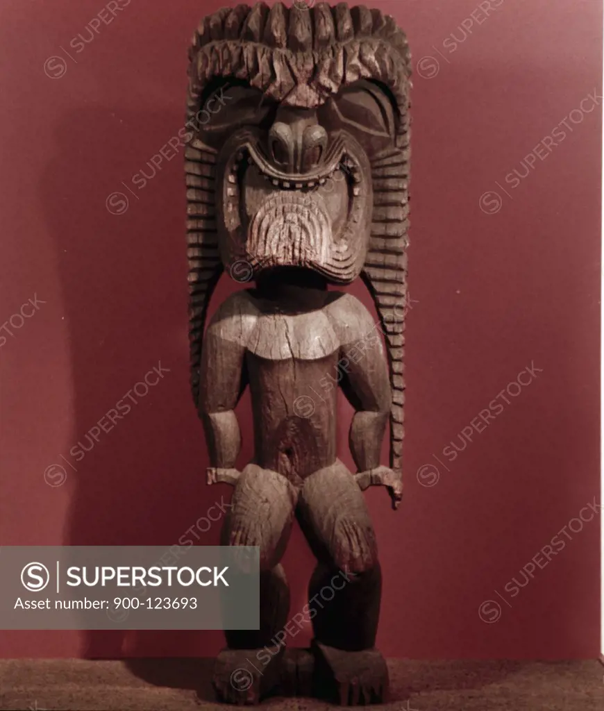 Wooden statue of man, Hawaiian art