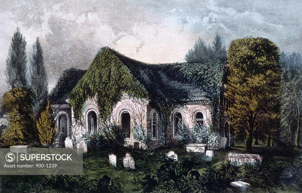 Stock Photo: 900-1239 USA, Petersburg, Virginia, Old Blandford Church, Currier and Ives, color lithograph, 1857-1907, Washington, D.C., Library of Congress