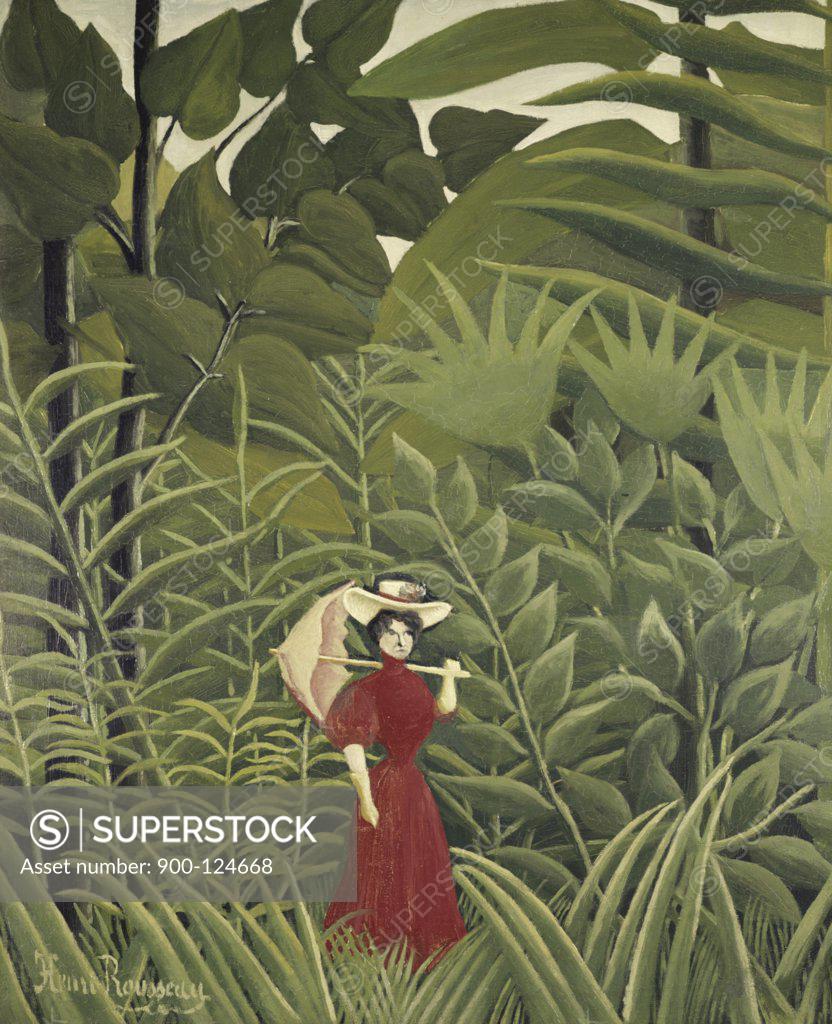 Stock Photo: 900-124668 Woman with an Umbrella in an Exotic Forest Henri Rousseau (1844-1910/French)