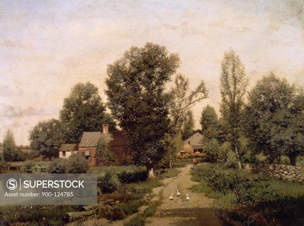 Stock Photo: 900-124785 Farmhouse Beside a Mill Pond by Henry Pember Smith, (1854-1907)