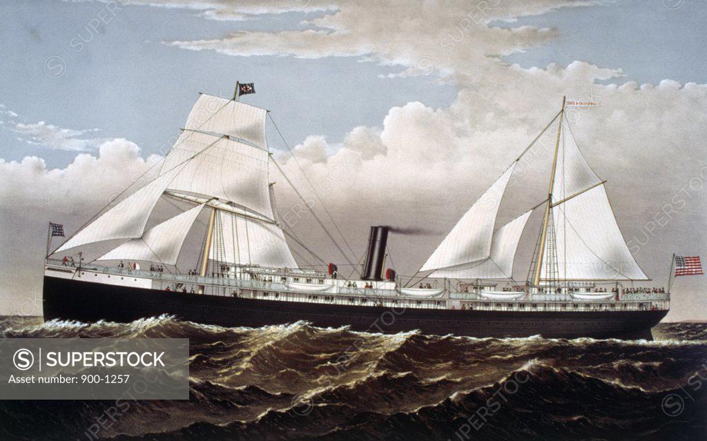 Stock Photo: 900-1257 USA, State of California, Pacific Coast Steamship Co.'s Steamer, Goodall, Perkins & Co., Currier & Ives, (1857-1907), USA, Washington, D.C., Library of Congress