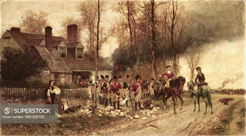 Stock Photo: 900-126729 Redcoats Sack A New England  Alfred Thompson (1840-1896 British)