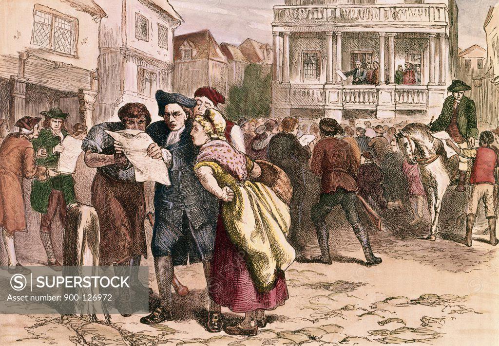 Stock Photo: 900-126972 Bostonians Reading the Stamp Act, 1765 American History
