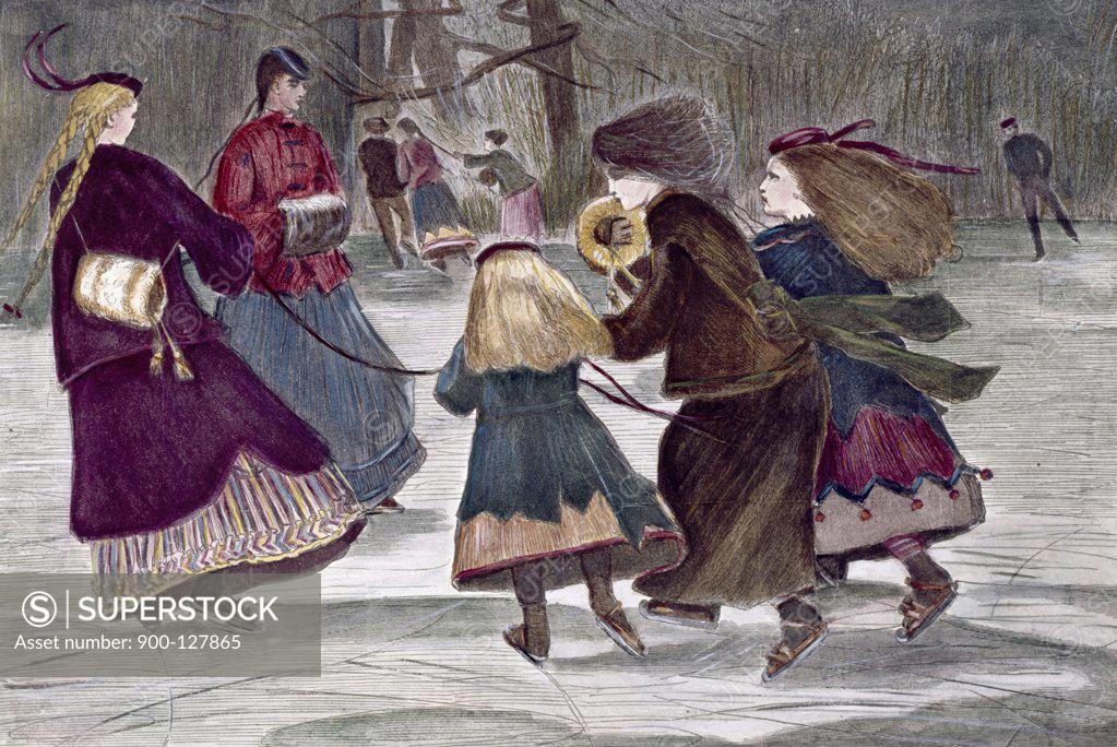 Stock Photo: 900-127865 Winter Skating Scene, artist unknown, 19th Century