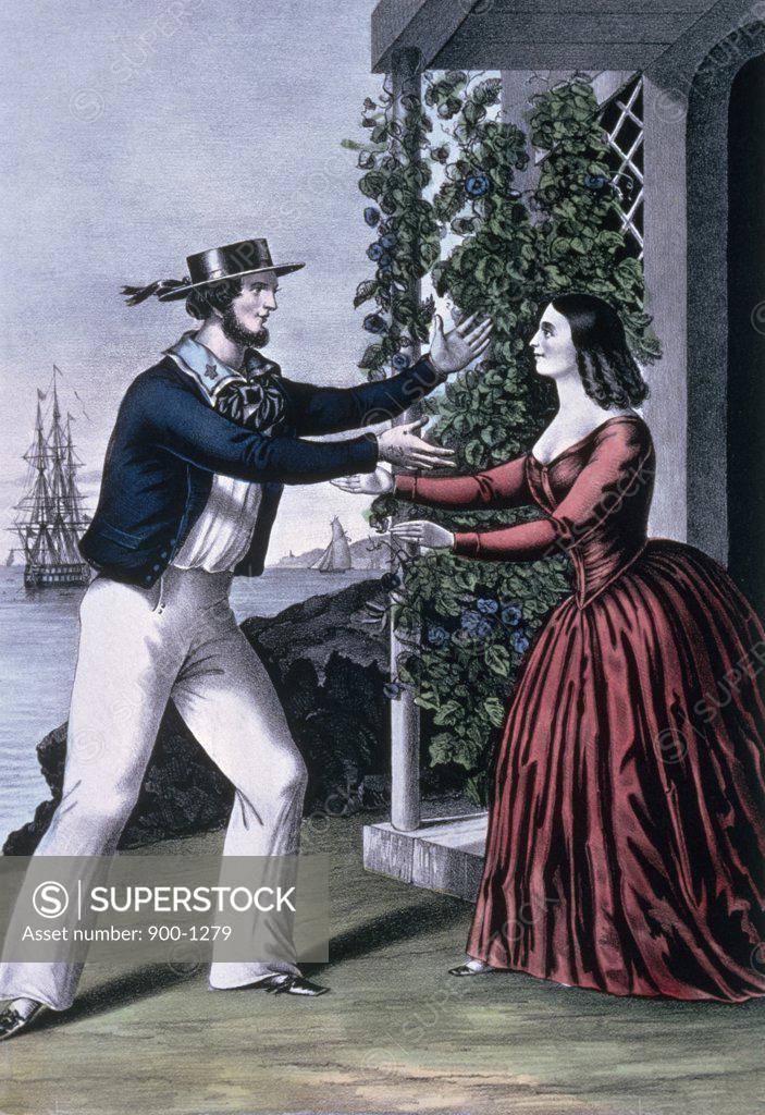 Stock Photo: 900-1279 The Sailor's Return, Currier and Ives, color lithograph, (1847), (1857-1907), Washington, D.C., Library of Congress
