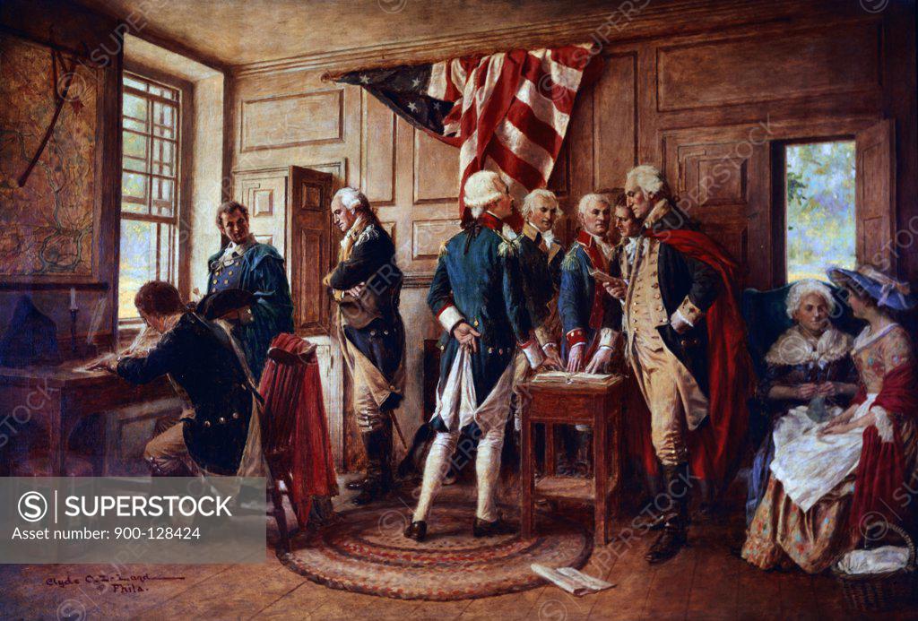 Stock Photo: 900-128424 Oath of Allegiance (George Washington and Officers) by Clyde O. Deland, 1872-1947