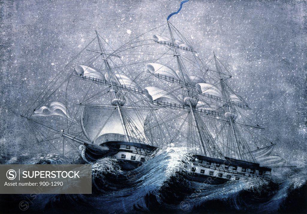 Stock Photo: 900-1290 A Squall Off Cape Horn  Currier and Ives (a. 1857-1907/American)  Library of Congress, Washington DC  