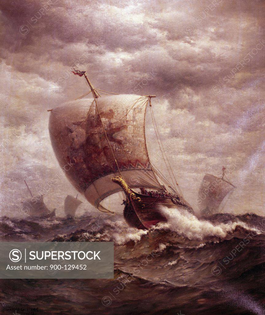 Stock Photo: 900-129452 Viking Ships at Sea James Gale Tyler (1855-1931 American)
