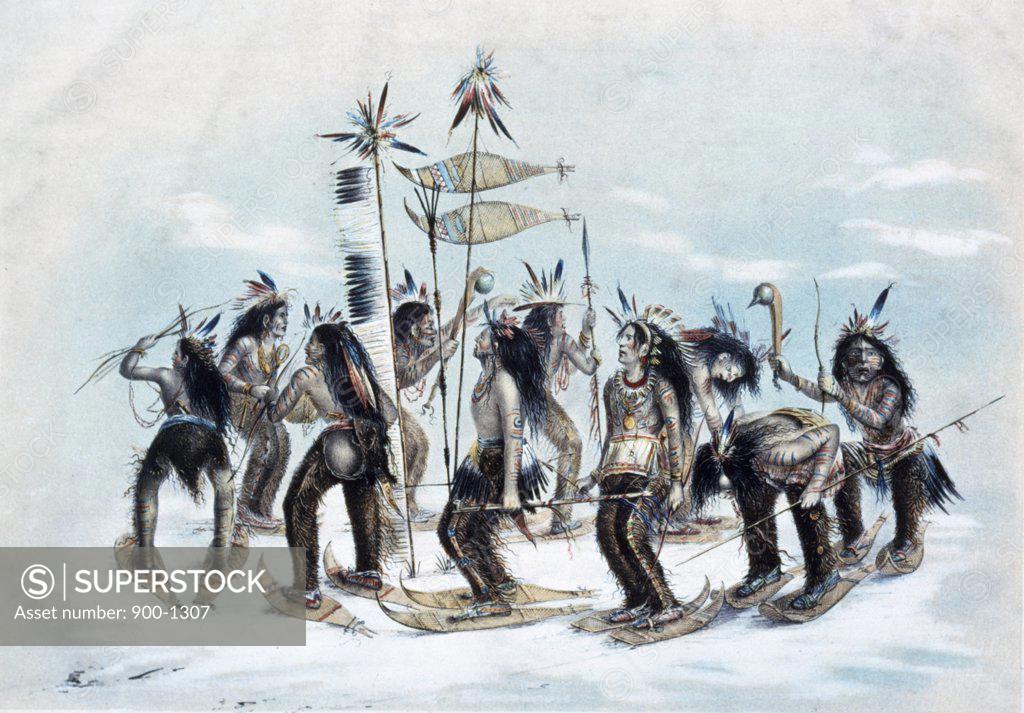Stock Photo: 900-1307 The Snow-Shoe Dance, from Currier & Ives, color lithograph, (1834-1907), USA, Washington DC, Library of Congress