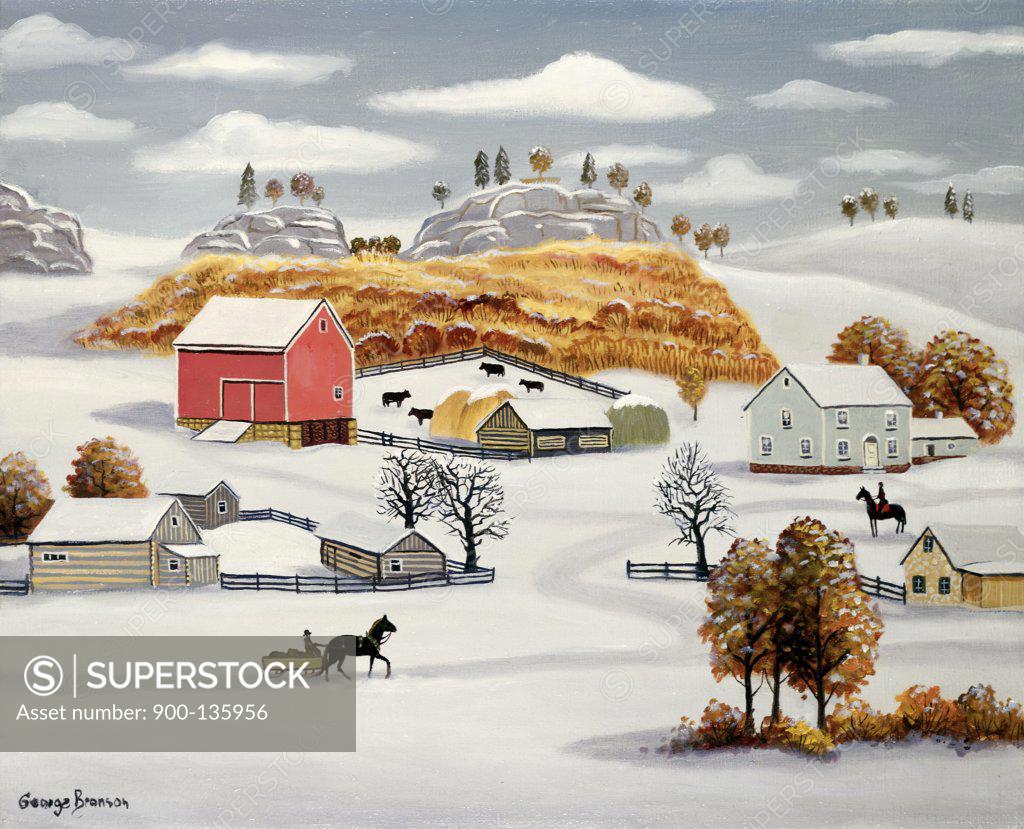 Stock Photo: 900-135956 Farm in Winter by George Branson, 20th Century