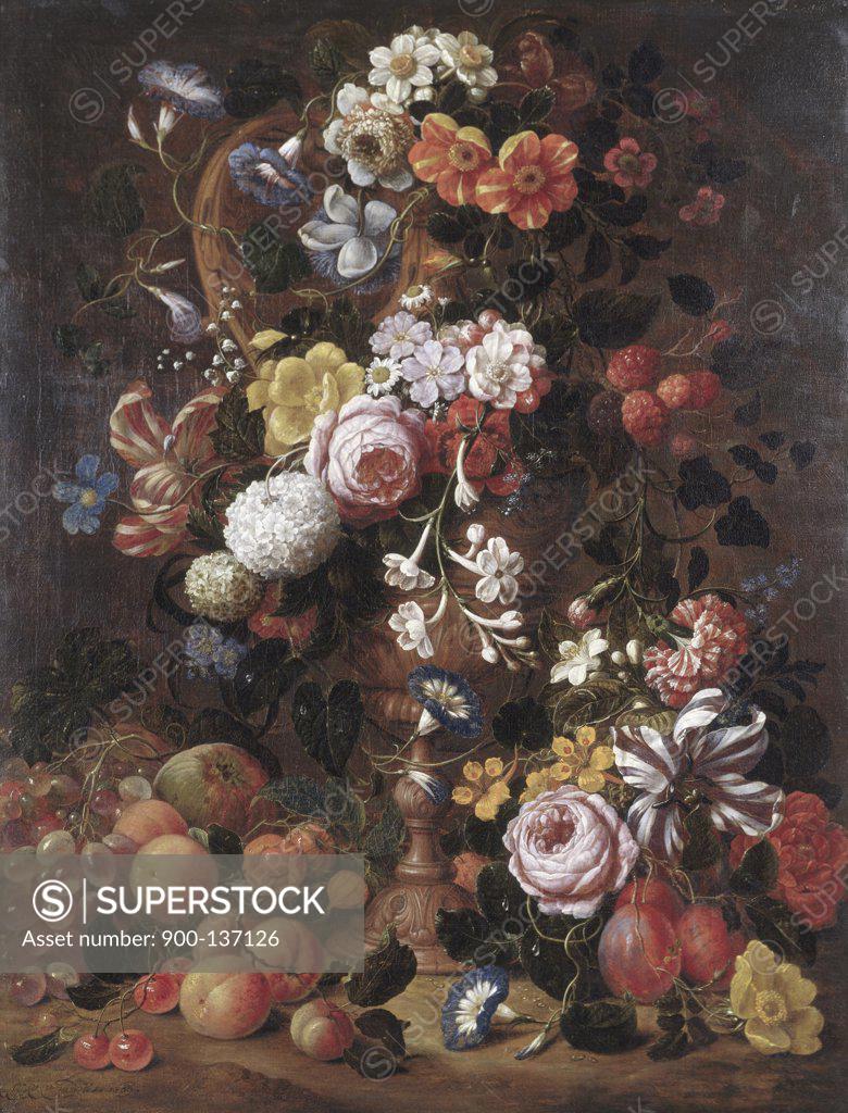 Stock Photo: 900-137126 Roses, Dahlias, Convolvulus and Other Flowers Nicholas van Veerendael (1640-1691/Dutch)