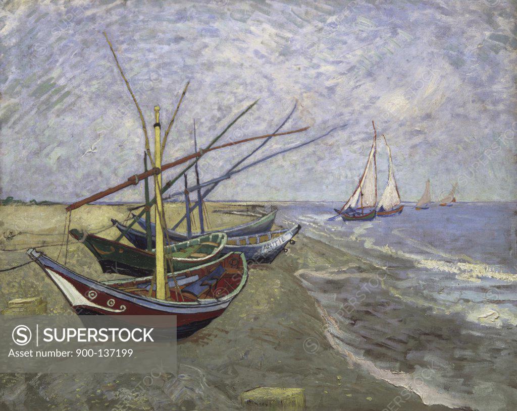 Stock Photo: 900-137199 Fishing Boats on the Beach at Saintes-Maries Vincent van Gogh (1853-1890/Dutch) Oil on Canvas Van Gogh Museum, Amsterdam, Netherlands