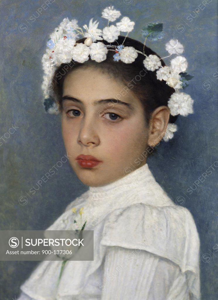Stock Photo: 900-137306 Girl with Flowers in her Hair Isidor Kaufmann (1853-1921 Hungarian) 