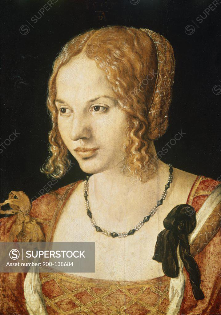 Stock Photo: 900-138684 Portrait of a Venetian Lady  1505 Albrecht Durer (1471-1528/German) Oil on Wood Panel   Museum of Art History, Vienna 