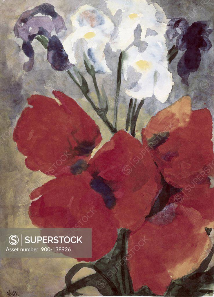 Stock Photo: 900-138926 Poppy Flowers And Iris by Emil Nolde, 1867-1956