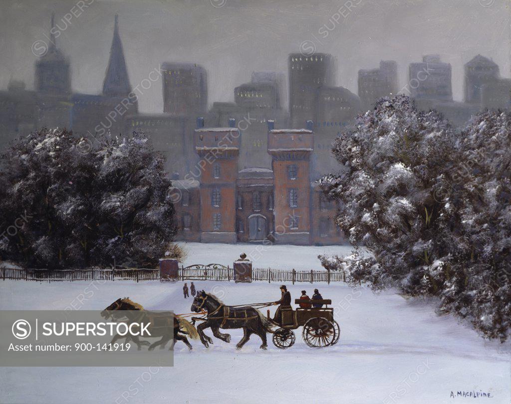 Stock Photo: 900-141919 Ride In The Snow A. Macalpine Oil On Canvas
