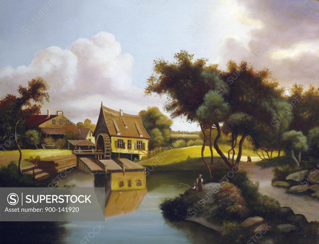 Stock Photo: 900-141920 Landscape with Water Mill, Rodko, Konstantin (1908-1995/Russian)