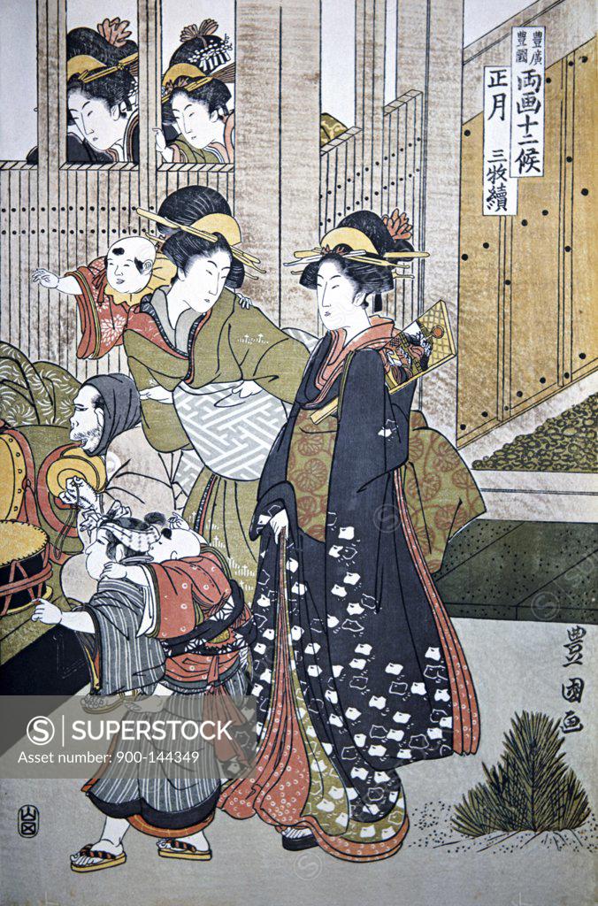 Stock Photo: 900-144349 Customs of the Year:  New Year's, Two Women  c. 1800 Utagawa Toyokuni (1769-1825/Japanese) Woodblock print 