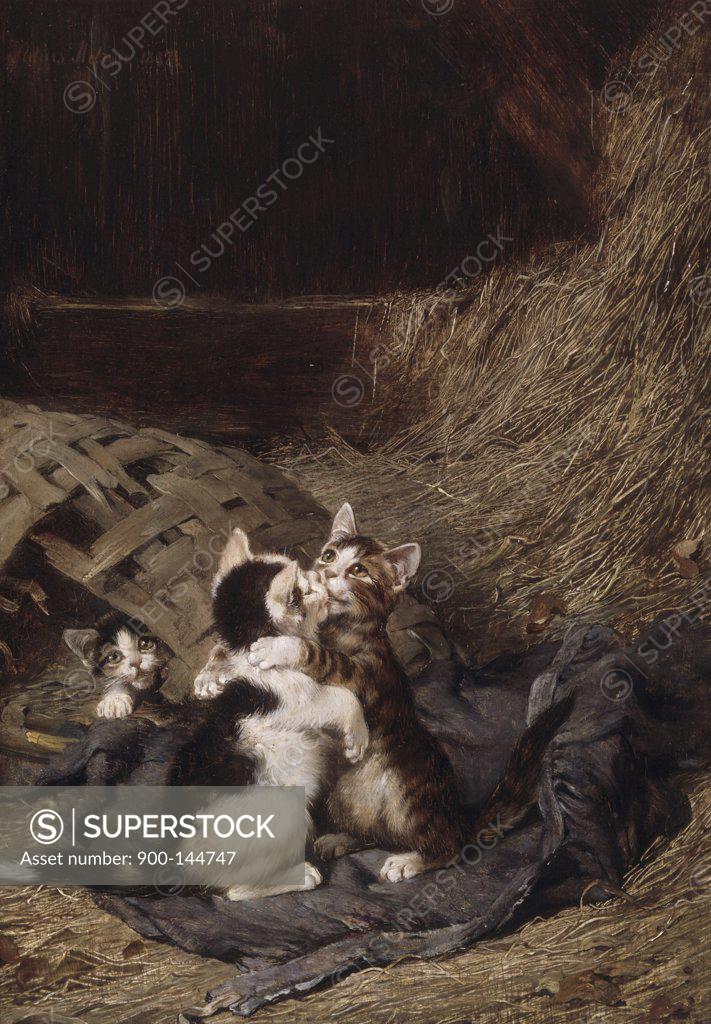 Stock Photo: 900-144747 Kittens in the Hay Julius Adam the Elder (1826-1874 German)