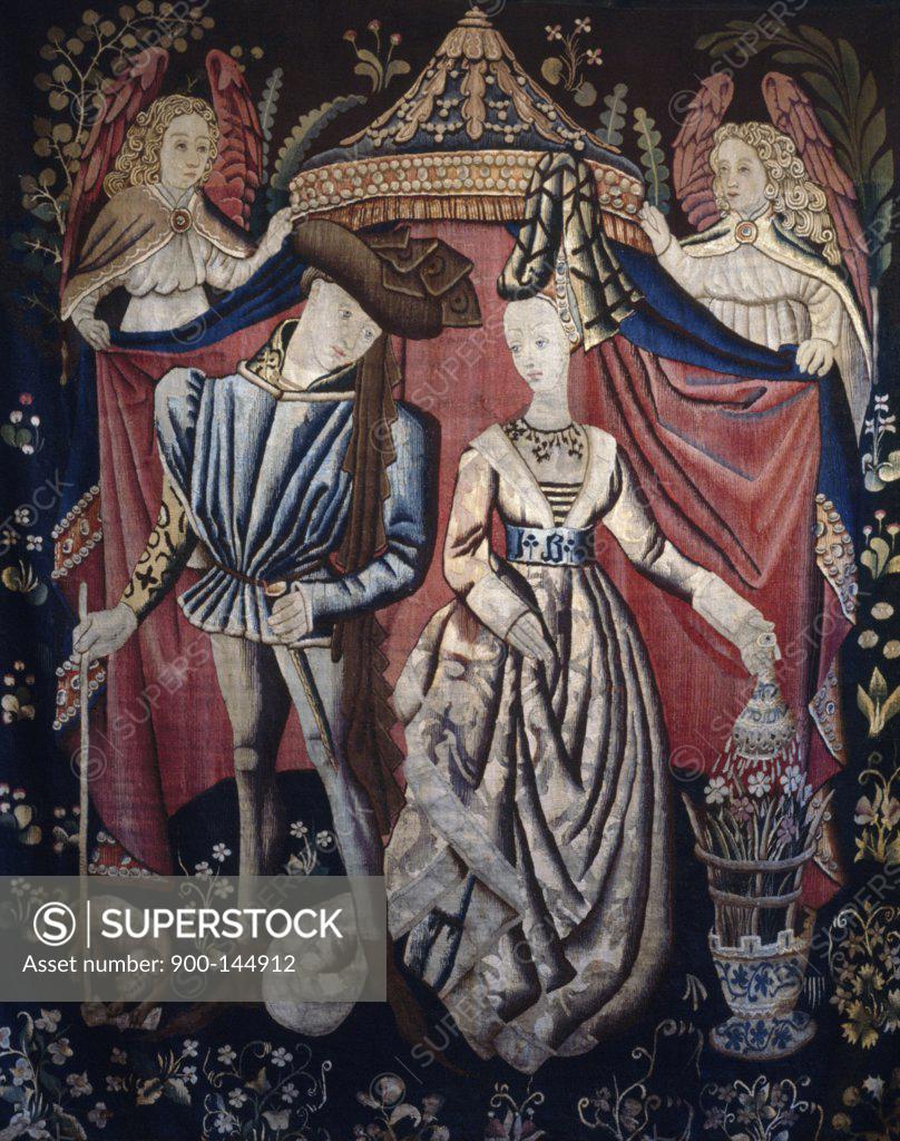 Stock Photo: 900-144912 Lady and Gentleman in Front of Tent, tapestry, Paris, France, Musee des Artes Decoratifs