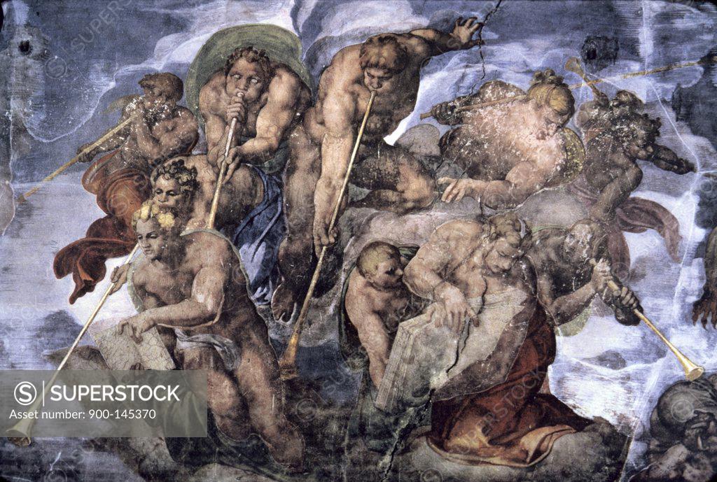 Stock Photo: 900-145370 The Last Judgement  (Detail)  c.1536-1541  Michelangelo Buonarroti (1475-1564/Italian) Fresco   Sistine Chapel, Vatican 