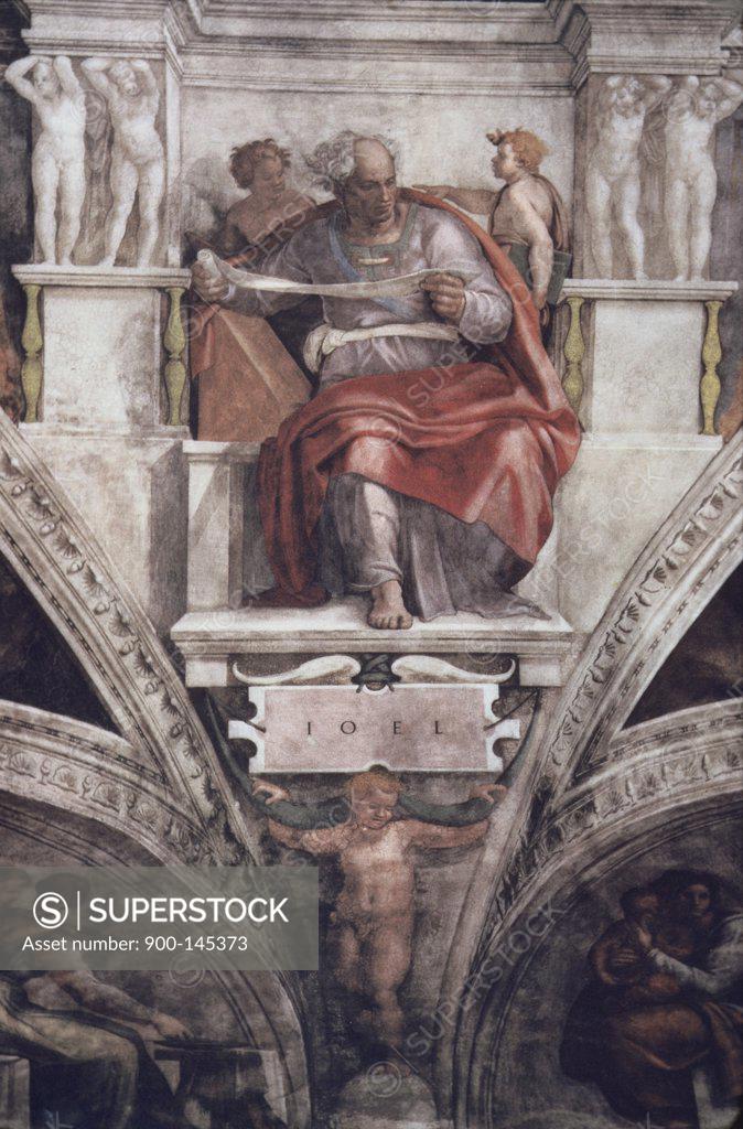 Stock Photo: 900-145373 The Prophet Joel  Michelangelo Buonarroti (1475-1564/Italian)  Sistine Chapel, Vatican 