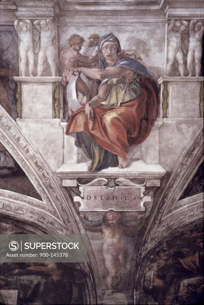 Stock Photo: 900-145378 The Delphic Sybil Michelangelo Buonarroti (1475-1564/Italian) Fresco Sistine Chapel, Vatican